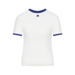 Courreges Women Cotton T-Shirt With Logo And Contrasting Profiles